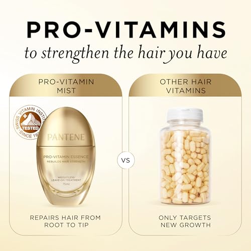Pantene Pro-Vitamin Essence, Daily Repair Mist, Weightless Leave-On Treatment Strengthens & Rebuilds Damaged Hair, Reduces Breakage, 2.5 Fl Oz, (Pack of 2)