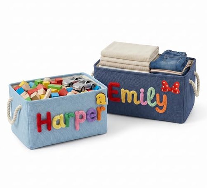 Personalized Fabric Storage Baskets with Custom Name Embroidery