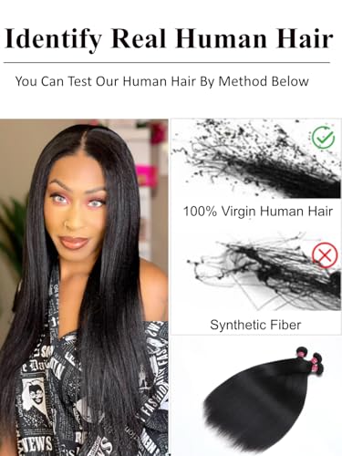 KLAIYI Yaki Straight Human Hair Bundles - 3pcs, 16-20 Inch