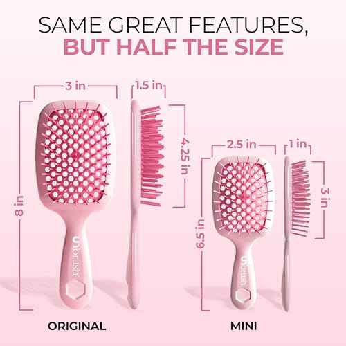 FHI Heat UNbrush Mini Detangler Brush for Pain-Free Brushing on All Wet or Dry Hair Types ? Durable Duoflex Anti-Static Bristles, Lightweight Handle, Vented Mini Hair Brush