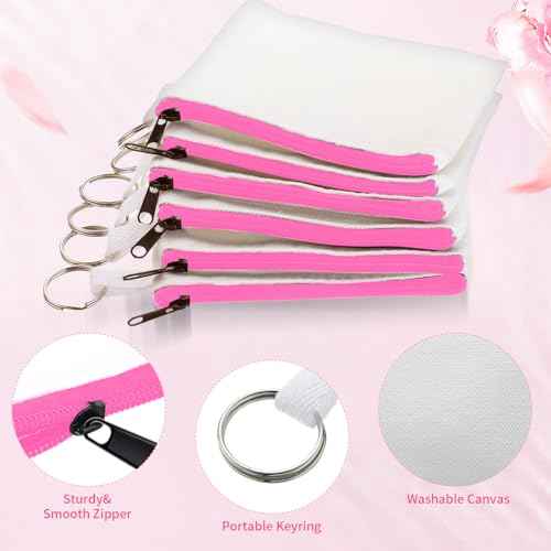 Frienda 30 Pieces Sublimation Blank Small Coin Canvas Makeup Bags Bulk Cosmetic DIY Craft Pouch with Zipper Coin Purse Pencil Pouch Travel Toiletry Organizer(Pink)