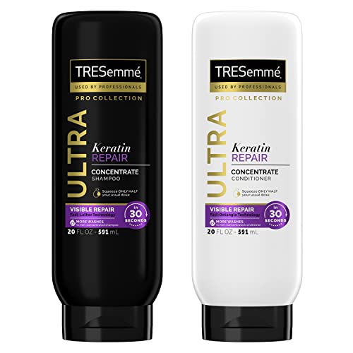 TRESemm? Ultra Keratin Repair Concentrate Shampoo And Conditioner For Damaged Hair Visible Repair in 30 Seconds, Fast-Lather And Fast-Detangle Technology, 2X More Washes Combo Pack, Black