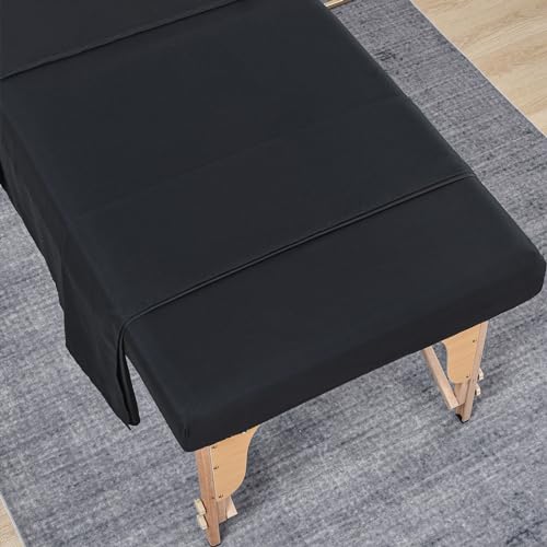 MRJ 3-Piece Microfiber Massage Table Sheet Set with Fitted & Flat Sheets, Face Rest Cover - Black
