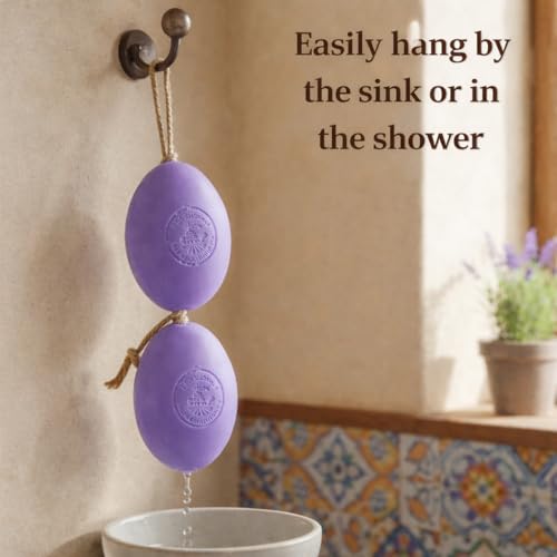 La Maison du Savon - Lavender French Soap on a Rope Duo - Moisturizing Hand & Body Soap Bars with Organic Shea Butter & Donkey Milk, Solid Soap Made in Provence - 2 x 6.2 Oz/175g