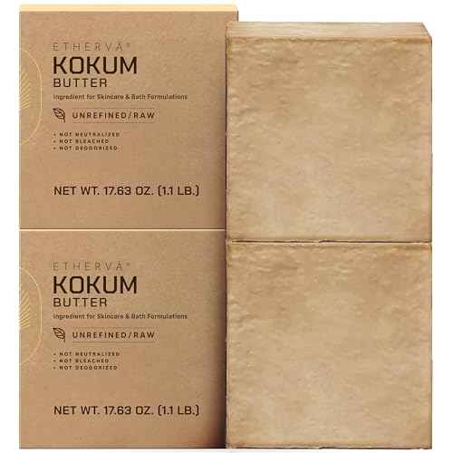 Raw Kokum Butter | Truly Raw Unrefined | Non-Deodorized & Unbleached | Strong Natural Scent | Hard Block | Wild Grown Organic | Bulk DIY Soap Making | Thickener for Skin, Body & Hair | 2.2 lb