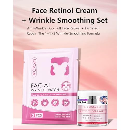 Forehead Wrinkle Patches & Smile Line Patches, Overnight Facial Wrinkle Treatment with Hyaluronic Acid, Aloe, Collagen & Vitamin E to Lift Smile Lines for Women 36pcs with Face Retinol Cream