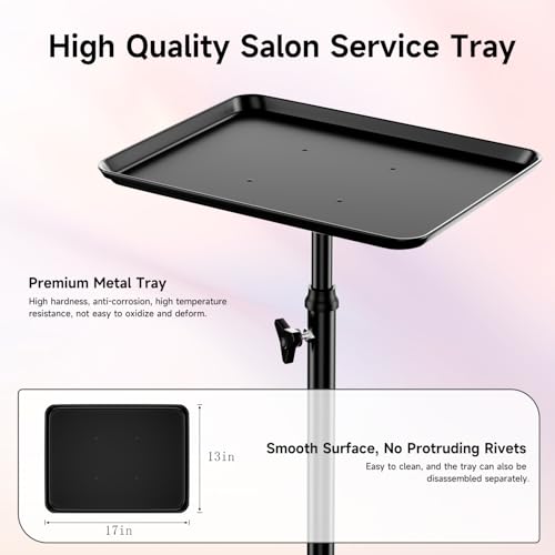 Salon Cart with Adjustable Height Tray on Wheels