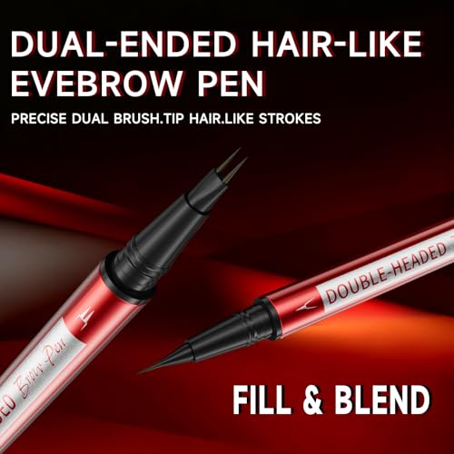 Eyebrow Pencil for Women - Microblading Eyebrow Pen with Dual-Ended Design featuring 2-Fork Tip & Fine Single Brush-Tip, Waterproof, Creates Natural Hair-Like Strokes, Long-Lasting Light Brown