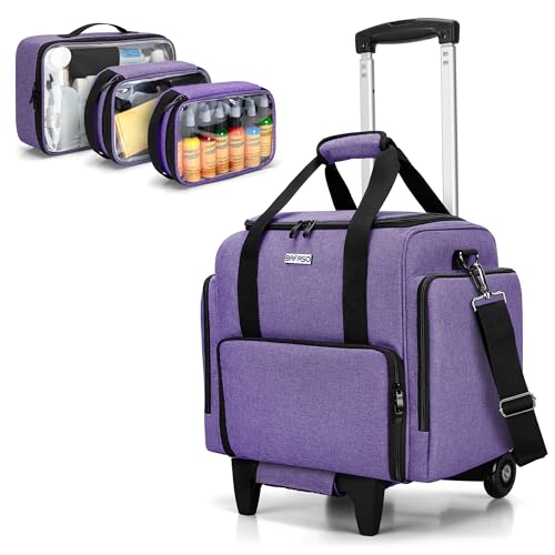 BAFASO Rolling Tattoo Case with 3 Removable Pouches and Detachable Dolly, Tattoo Travel Case for Stencil Printer and Supplies (Patented), Purple