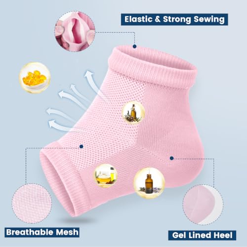 OKbutler Pink Moisturizing Heel Socks for Cracked Heel Treatment - 2 Pairs