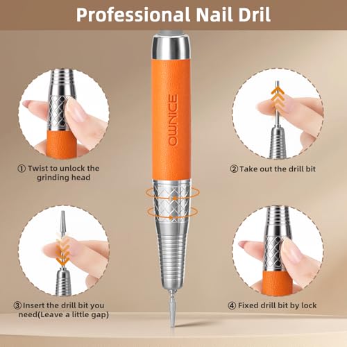 OWNICE Orange Cordless Electric Nail Drill 35000RPM Manicure & Pedicure E-File Buffer