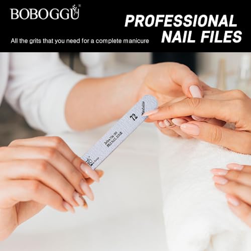 BOBOGGU 72 Korean Professional Nail Files 25PCS Double Sided Emery Board (180/180 Grit) Reusable Washable Durable Suitable for All Kinds of Nails, Zebra Color 180 Grit Nail File