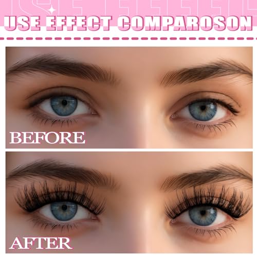 8Pair 3D5D 0.55INCH Fluffy Natural Look Faux Mink Lashes Thick False Eyelashes Volume Cat Eye Lashes Extension with Dark Pink Box