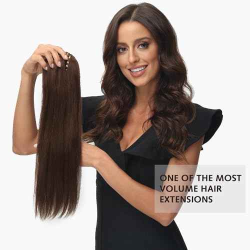 Rose bud Clip in Hair Extensions Real Human Hair 7Pcs 16Clips 18Inch 150g Natural Thick Hair Extensions Human Hair Medium Brown to Dark Blonde