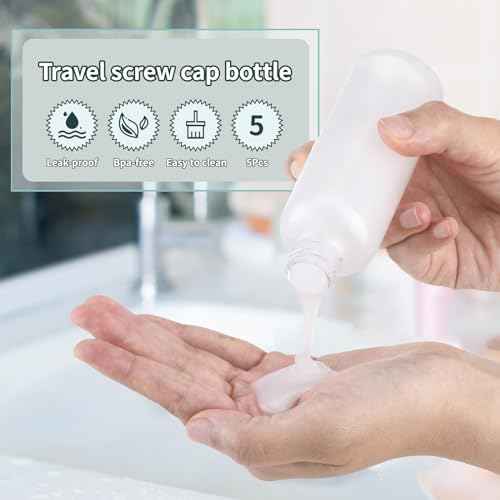 Tekson Plastic Travel Bottles 3.4 oz, Travel Size Containers for Shampoo, Empty Mouthwash Bottles with Black Screw Cap (100ml, Clear)