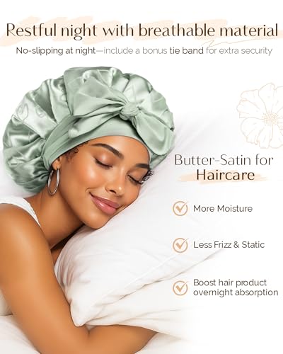 Adjustable Satin Sleep Bonnet with Tie Band for Curly Hair