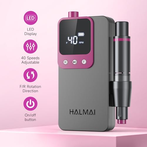 Halmai Professional Electric Nail Drill Kit - 40000RPM Cordless Efile