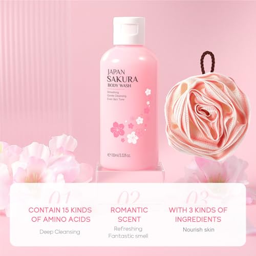 INSEEK Cherry Blossom Bath and Body Gift Set for Women, 9Pcs Bath Gift Sets, Relaxing Home Bath Spa Gifts Set for Self Care, Christmas Birthday Gifts for Mom, Girlfriend, Sister, Female Friends