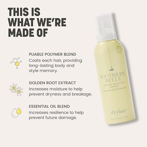 Drybar Southern Belle Volume - Boosting Mousse | Prevents Frizz & Damage, Smoothes Hair, and Provides Shine for Long-Lasting Body & Style