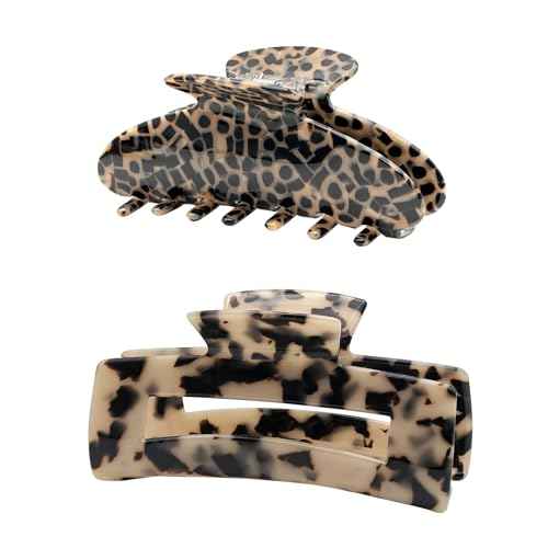 Large Hair Claws Clips, Hair Clips for Women, Acetate Claw Clips Hold Non-Slip, 4.33¡°Jaw Clip Big Barrettes Stylish Hair Accessories for Thick/Nomal/Thin Curly Hair, 2Pack (Black Brown)