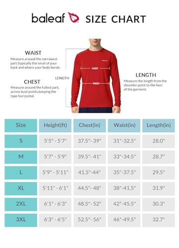 BALEAF Men's Sun Protection Shirts UV SPF T-Shirts UPF 50+ Long Sleeve Rash Guard Fishing Running Quick Dry Tomato Size S