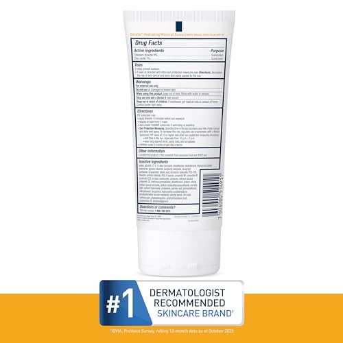 CeraVe Hydrating Mineral Sunscreen SPF 50 Body Travel Size 5oz - Broad Spectrum, Fragrance-Free, Dermatologist Developed