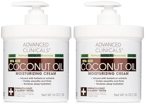 Advanced Clinicals Coconut Body Lotion Moisturizing Cream & Face Lotion For Women & Men | Coconut Lotion | Natural Coconut Oil Cream Skin Care Moisturizer Body Butter Balm For Dry Skin, 16Oz, 2-Pack