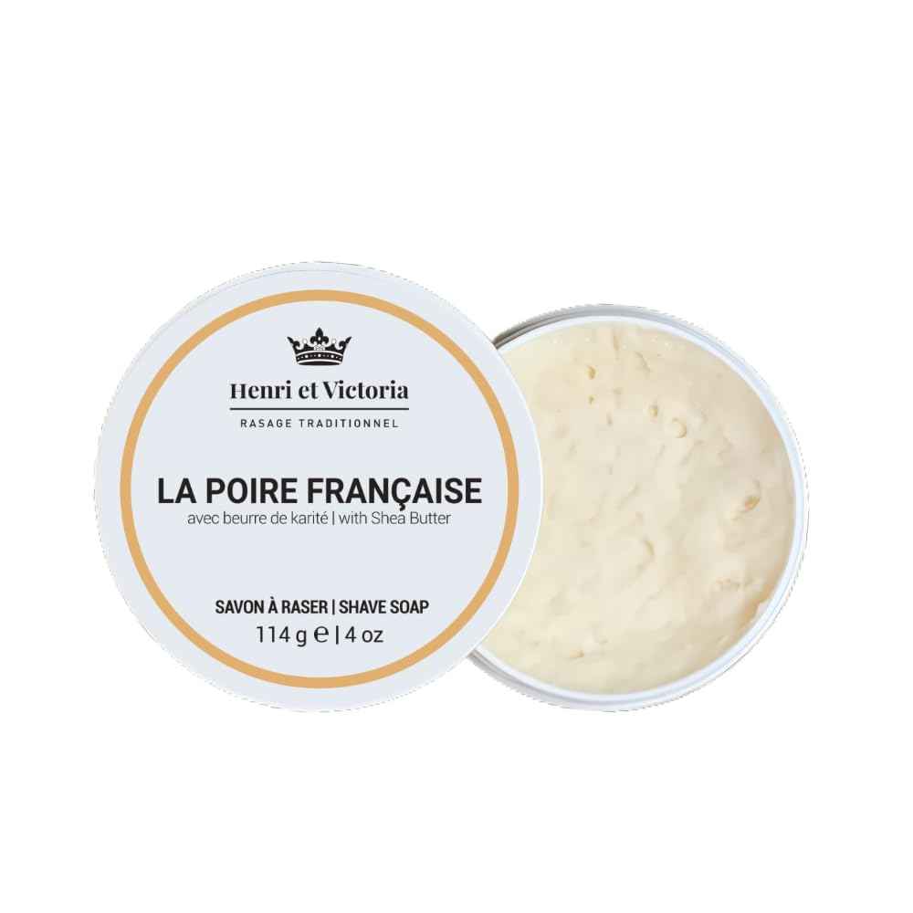 Henri et Victoria Traditional Shaving Soap For Men | La Poire Française Fragrance | Smooth Shave, Lathers Up Nicely, Long-Lasting Scent | Canadian Made by Skilled Artisan 114 g (4 oz)
