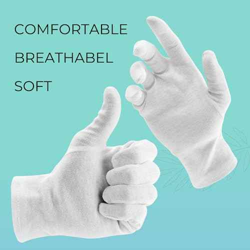 12 Pairs Cotton Gloves, White Gloves for Dry Hands, Cotton Gloves for Sleeping, Moisturizing Night Gloves, White Gloves 100% Cotton, Size L (12 Pairs)