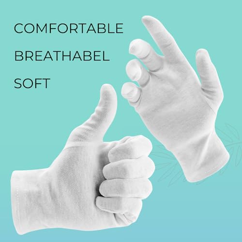 ANSMIO 2 Pairs Cotton Gloves, White Gloves for Dry Hands, Cotton Gloves for Sleeping, Moisturizing Night Gloves, White Gloves 100% Cotton, Size L (2 Pairs)