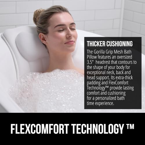 GORILLA GRIP Bath Pillow with 6 Suction Cups, 4D Mesh Headrest