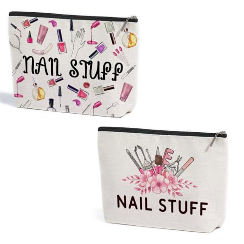 2 Pcs Nail Stuff Makeup Bag, Portable Pouch Purse Travel Essentials Organizer Cosmetic Bags for Women, Manicurist Travel Makeup Toiletries Accessories, Christmas Birthday Gifts for Women Manicurist