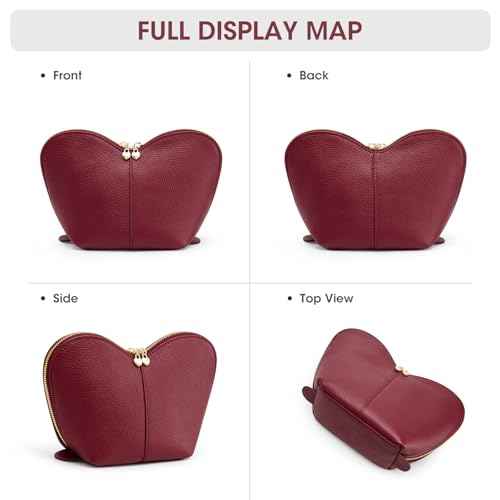 Kattee Leather Makeup Bag, Travel Large capacity Comestic Bag for Women, Heart Shaped Portable Organizer Toiletry Bag for Working,Wine Red
