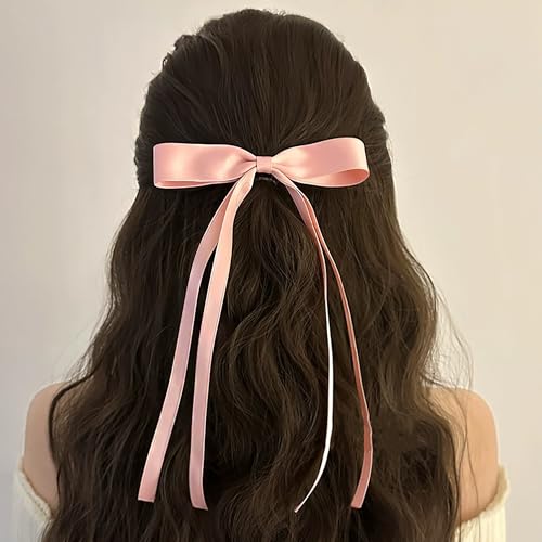 Ayesha Pink Hair Bows Clips Pink Coquette Bow Hair Ribbon Bowknot with Long Tail Pink Bows Barrettes Hair Accessories for Women Girls 4PCS