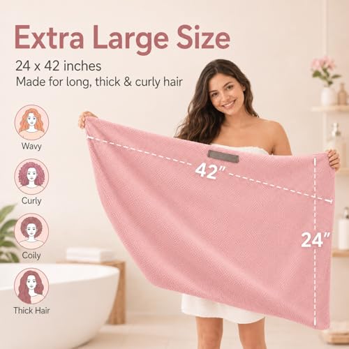 Large Microfiber Hair Towel Wrap, Quick-Dry Turban for Long Thick Hair