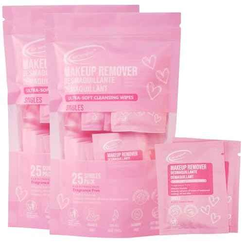 Air Jungles Makeup Remover Wipes Singles 25 Count (Pack of 2), Extra Large 6" x 8", Fragrance-Free, Removes Makeup and Oil, Ultra-Soft Cleansing Wipes, Alcohol Free