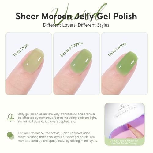 PEACECOLOR Green Jelly Gel Polish Set - 6 Colors 10ML