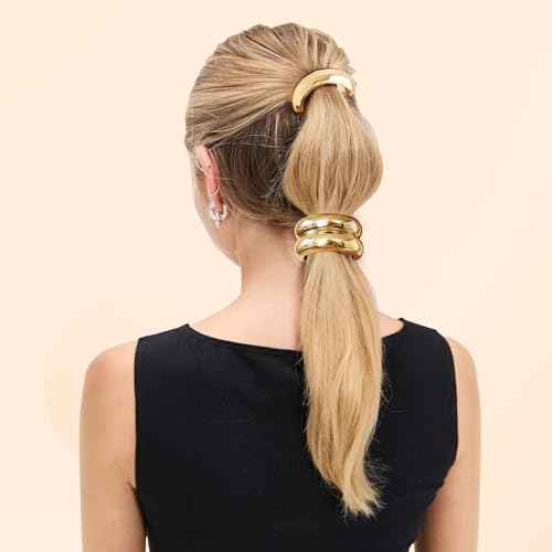 4 PCS Gold Hair Ties for Thick Thin Hair, Hair Accessories for Women Girls, Hair Cuffs Ponytail Holders