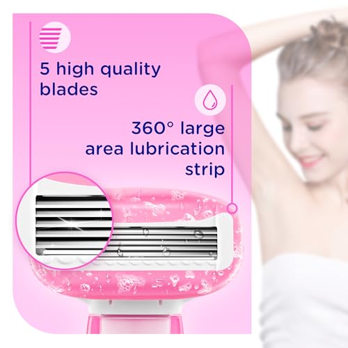 DreamGenius Women¡¯s Razor Blades Refills Include 4 Cartridges, Extra Smooth 5-Blade Travel Razor Refills for Comfort Shaving, Pink