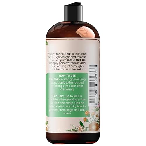 Pure Kukui Nut oil- Cold Pressed, use for lotions, soaps, serums, body butters and more. Great for skin and hair care-12 oz (12 oz)