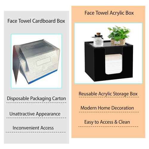 Disposable Face Towel Holder, Acrylic Facial Towels Storage Box Organizer Container for Clean Towels XL, Black Bathroom Organization Home Decor