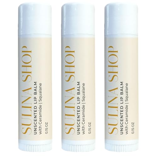 Unscented Lip Balm Hydrating for Dry Lips - Lip Moisturizer with Castor Oil and Beeswax, Chapped Lip Repair, Restores Smoothness, Barrier Protection, Fragrance-Free and Gentle - 0.15 Fl oz (Pack of 3)