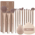 DUcare 14pcs Makeup Gift Set,12Pcs Coffee Series Makeup Brush set with 2pcs Makeup Sponges Foundation Blending Face Powder Blush Eye Shadows Brushes