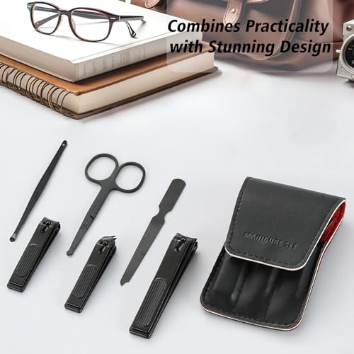 Men's Nail Clipper Set - Travel Grooming Kit in PU Leather Case