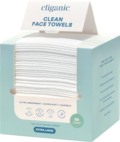 Cliganic Clean Face Towels XL - 50ct Disposable Makeup Remover Wipes