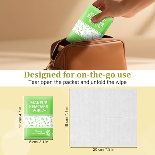 Makeup Remover Wipes Individually Wrapped, 50 Pcs Gentle Facial Cleansing Towelettes Alcohol Free, Perfect Travel Essential and Bachelorette, Wedding, Party Favor