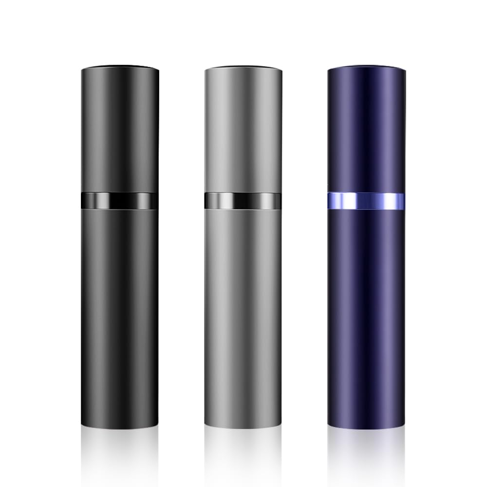 DIOHIO 5ml Perfume Atomizer Travel Refillable, 3PCS Perfume Travel Refillable Bottle,Bottom-Filling Fragrances Perfumes Bottle,Mini Cologne Dispenser,Portable Sprayer (Black-Grey-Purple