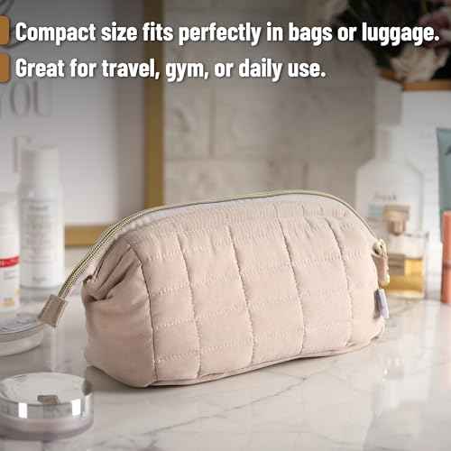 Ms. pen- Aesthetic Quilted Makeup Bag for Women, Beige, Puffy Padded Cute Makeup Bag Cute, Cosmetic Pouch, Quilted Pouch