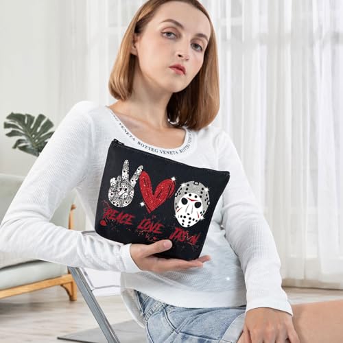 BWWKTOP Mask Slasher Cosmetic Makeup Bag Mask Fans Gifts Peace Love Zipper Pouch Bag Machete Killer?? Merchandise (PEACE JASON)