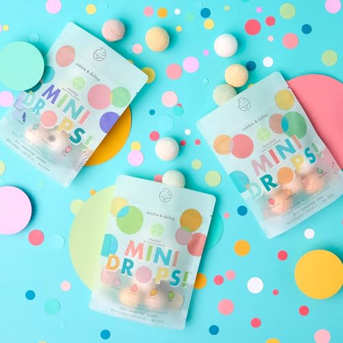 Dabble & Dollop Mini Bath Bombs, 100% Natural Droplets for Kids, Variety Pack - Resealable Pouches, Fizzy, Moisturizing & Fun, Vegan, Gluten-Free, Cruelty-Free (Set of 36)